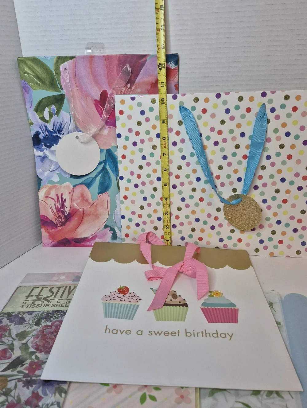 Floral Gift Bags and Tissue Wrapping Lot for Any Occaision and one Birthday